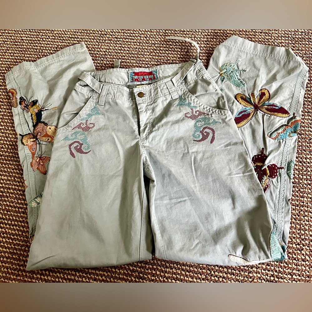 Johnny Was Biya Light Blue Embroidered Pants
